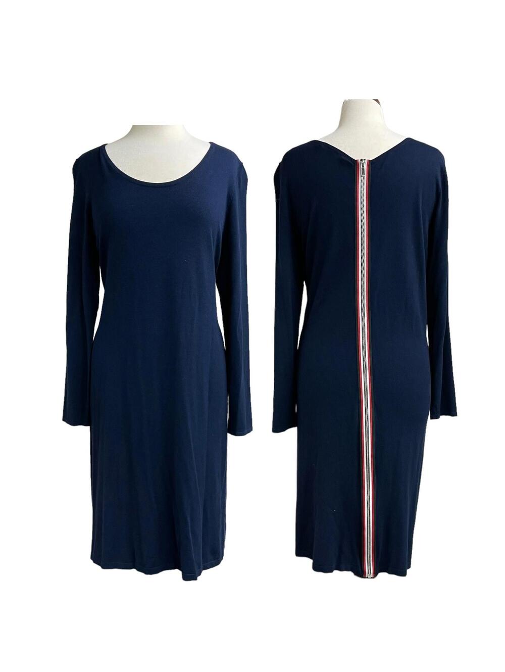 Soft Surroundings navy sweater dress with red& white zipper large